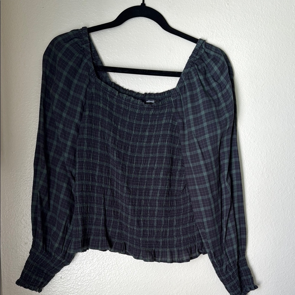 Blue and Green Plaid Smocked Blouse (Madewell)